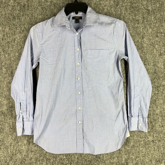 J Crew Shirt Womens 2‎ Blue Twill Stretch Lightweight Button-Up Long Sleeve - Picture 1 of 10